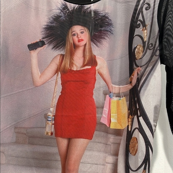 Dolls Kill clueless Cher Black and Red Graphic Long Sleeve mesh Y2K Top medium - Picture 3 of 8